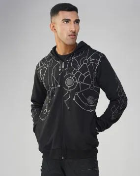 Spectral Black Puff Printed Relaxed Fit Hoodie