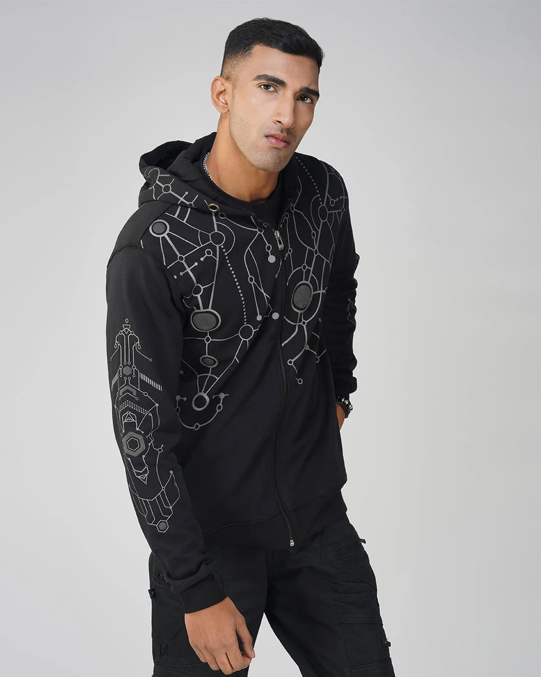 Spectral Black Puff Printed Relaxed Fit Hoodie