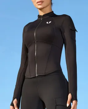 Stand Collar Fitness Moto Jacket - Black