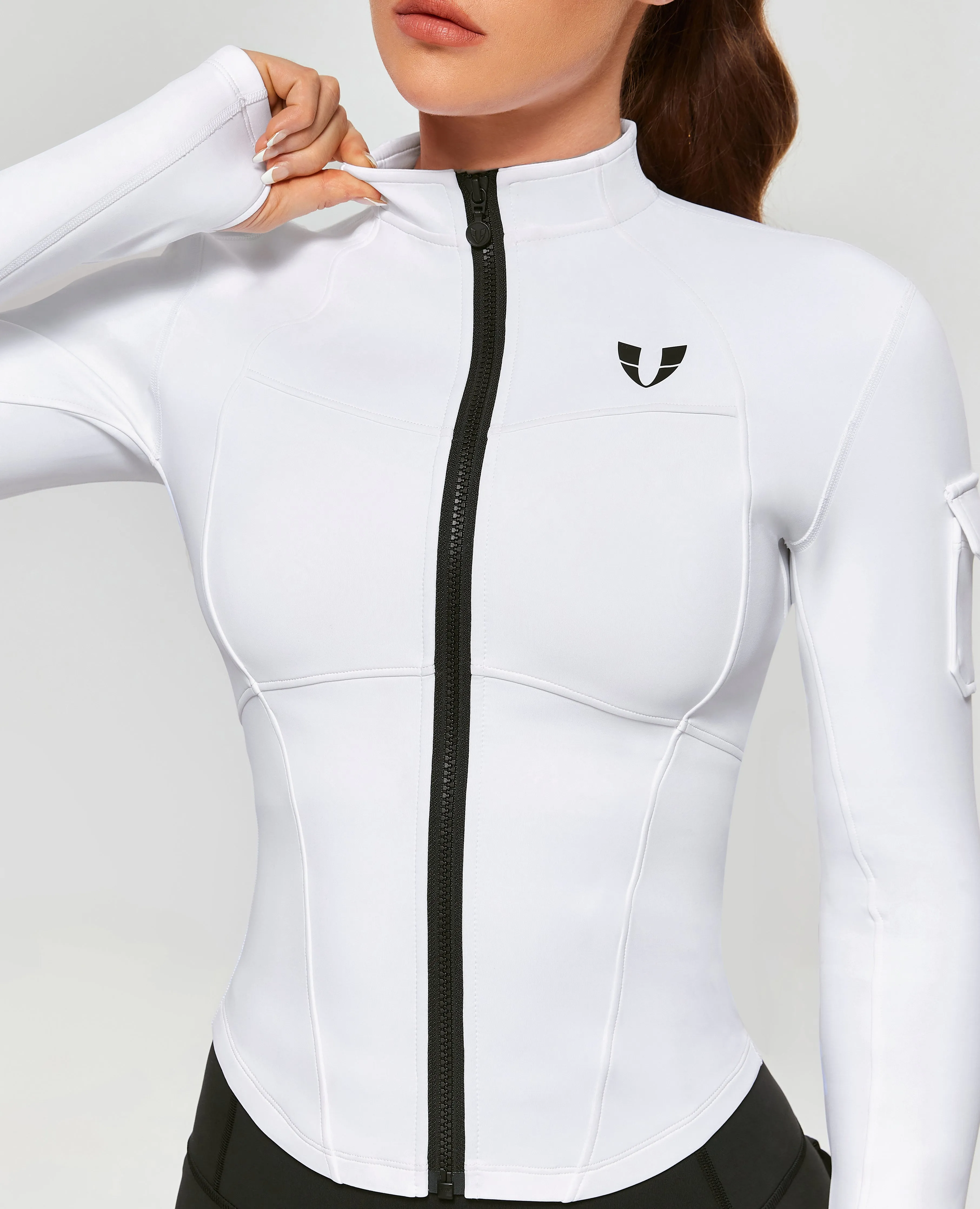 Stand Collar Fitness Moto Jacket - White