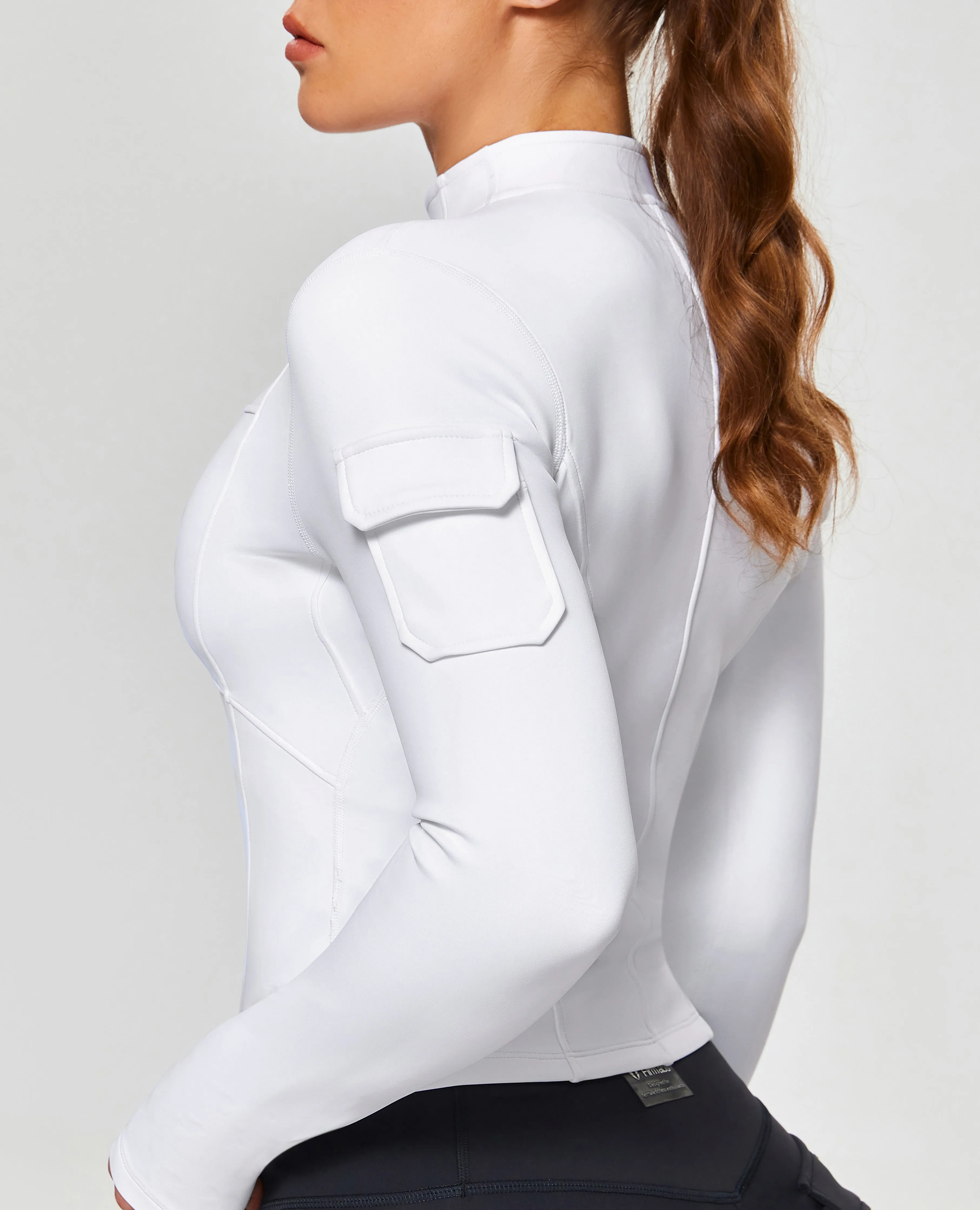 Stand Collar Fitness Moto Jacket - White