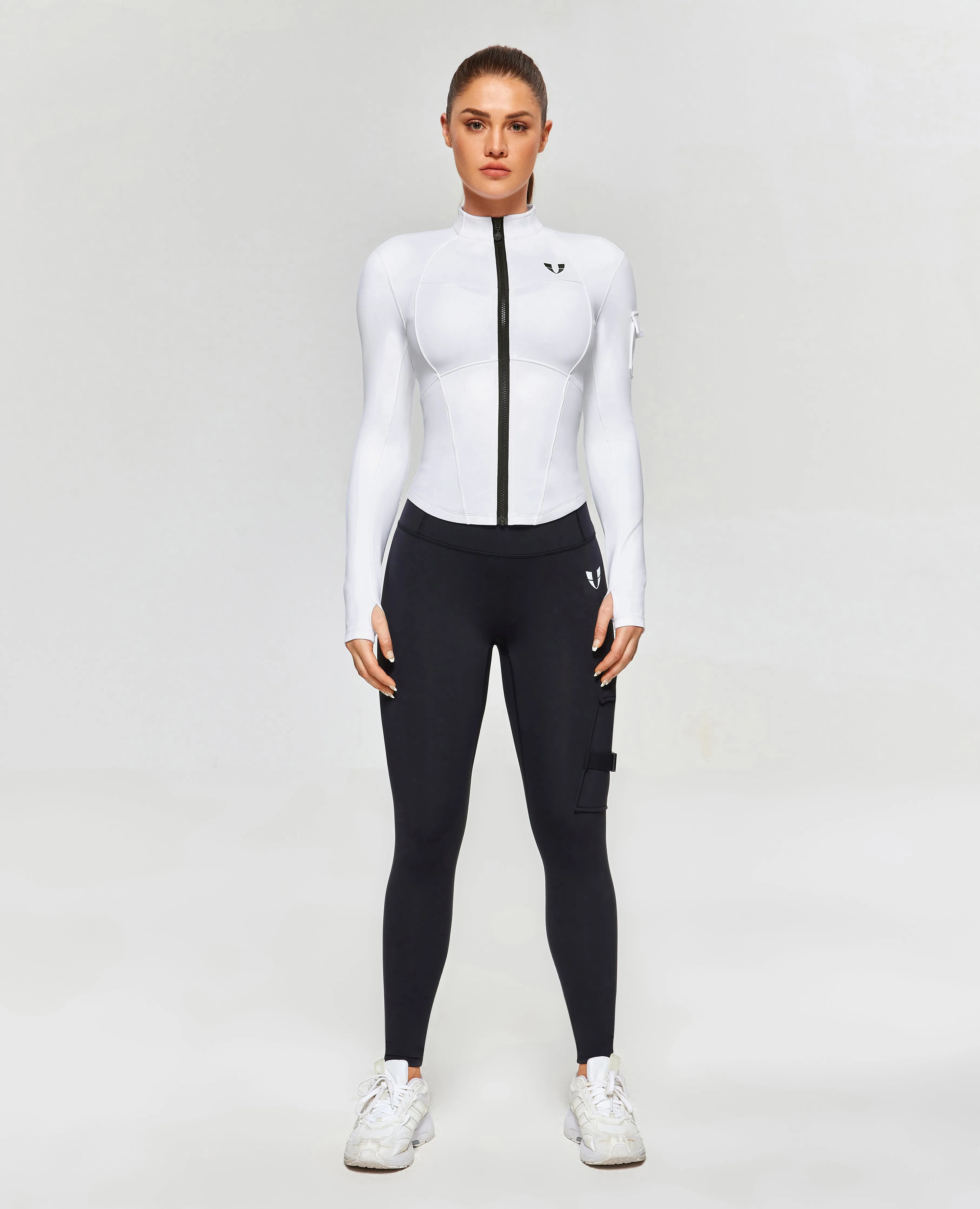 Stand Collar Fitness Moto Jacket - White