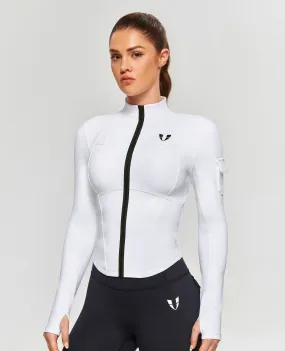 Stand Collar Fitness Moto Jacket - White