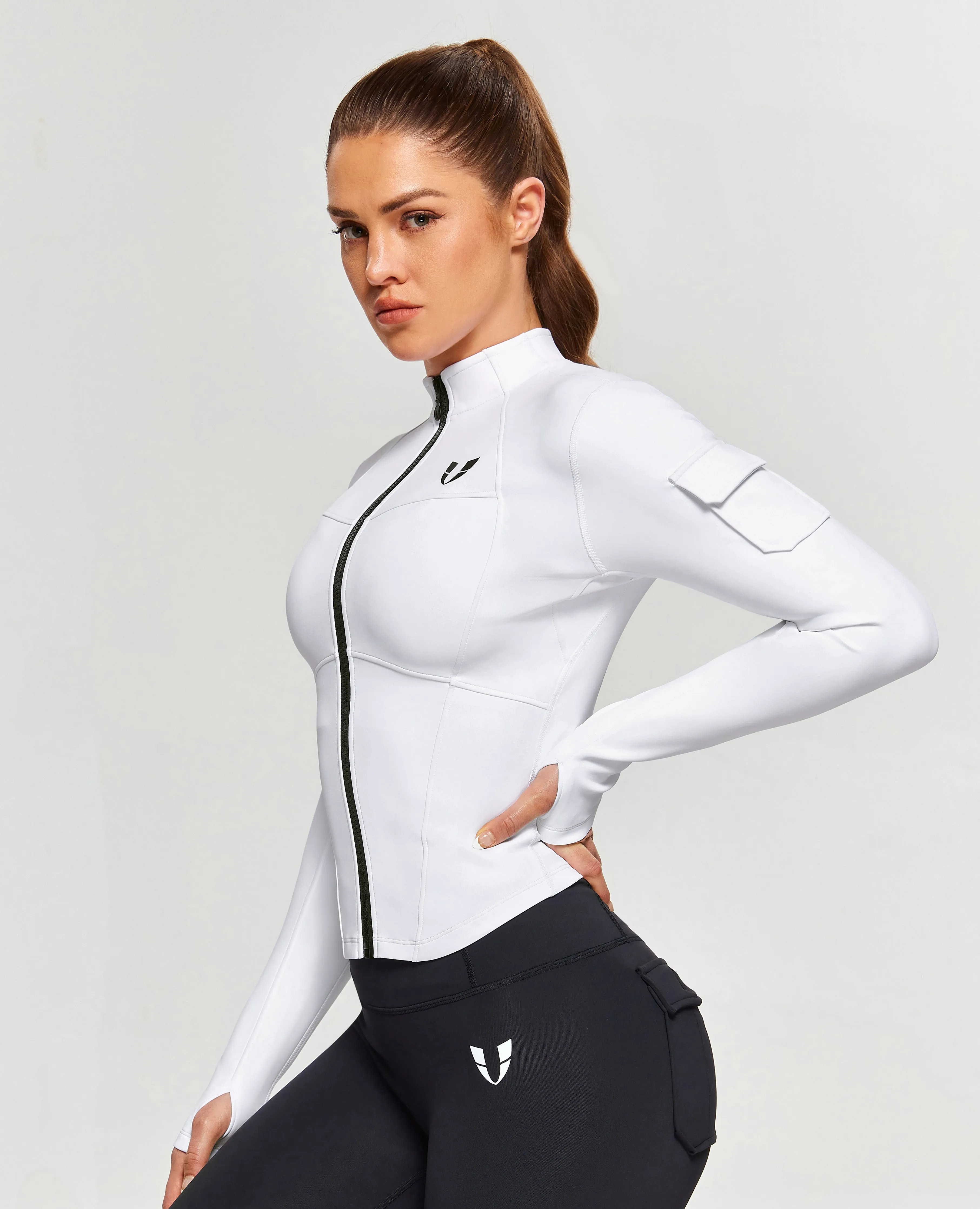 Stand Collar Fitness Moto Jacket - White