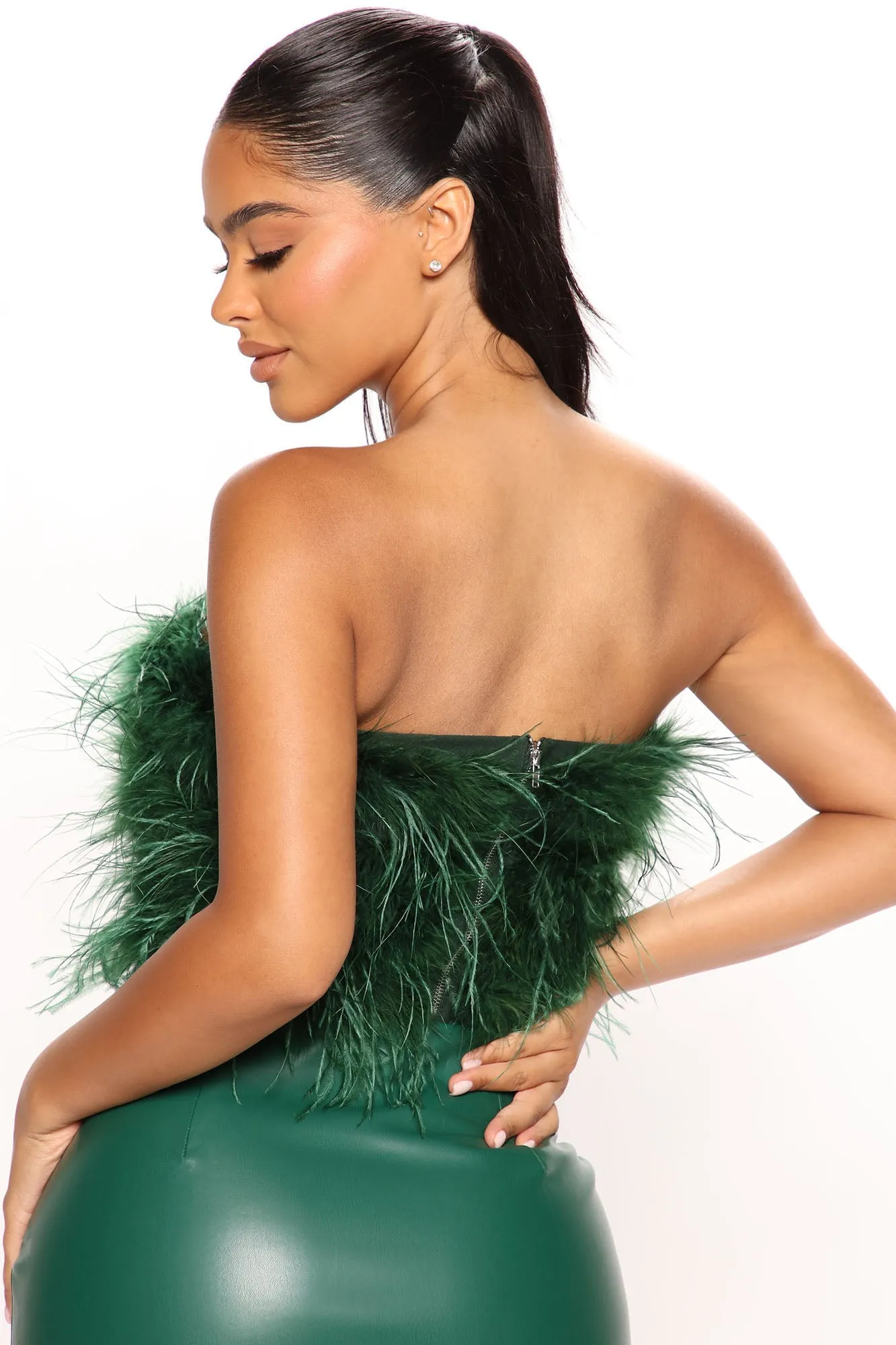 Statement Moment Feather Tube Top - Hunter