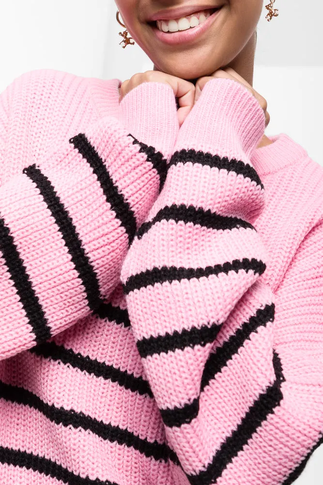 Stripe Crew Neck Jersey Pink