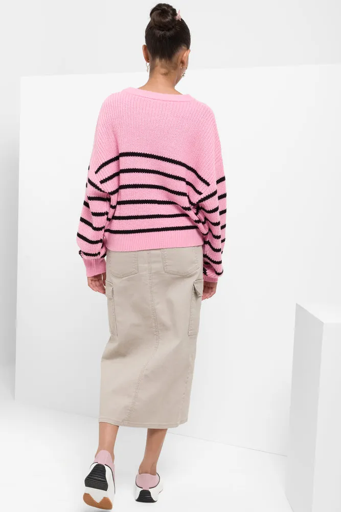 Stripe Crew Neck Jersey Pink