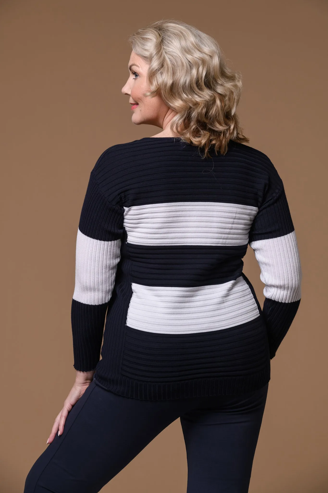 Stripe Zip Jumper Navy/White