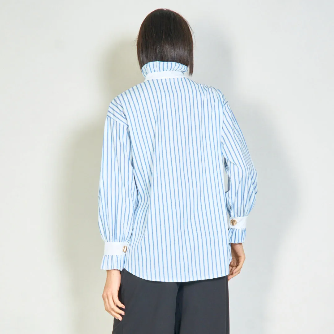 Striped blouse with ruffle accents wholesale