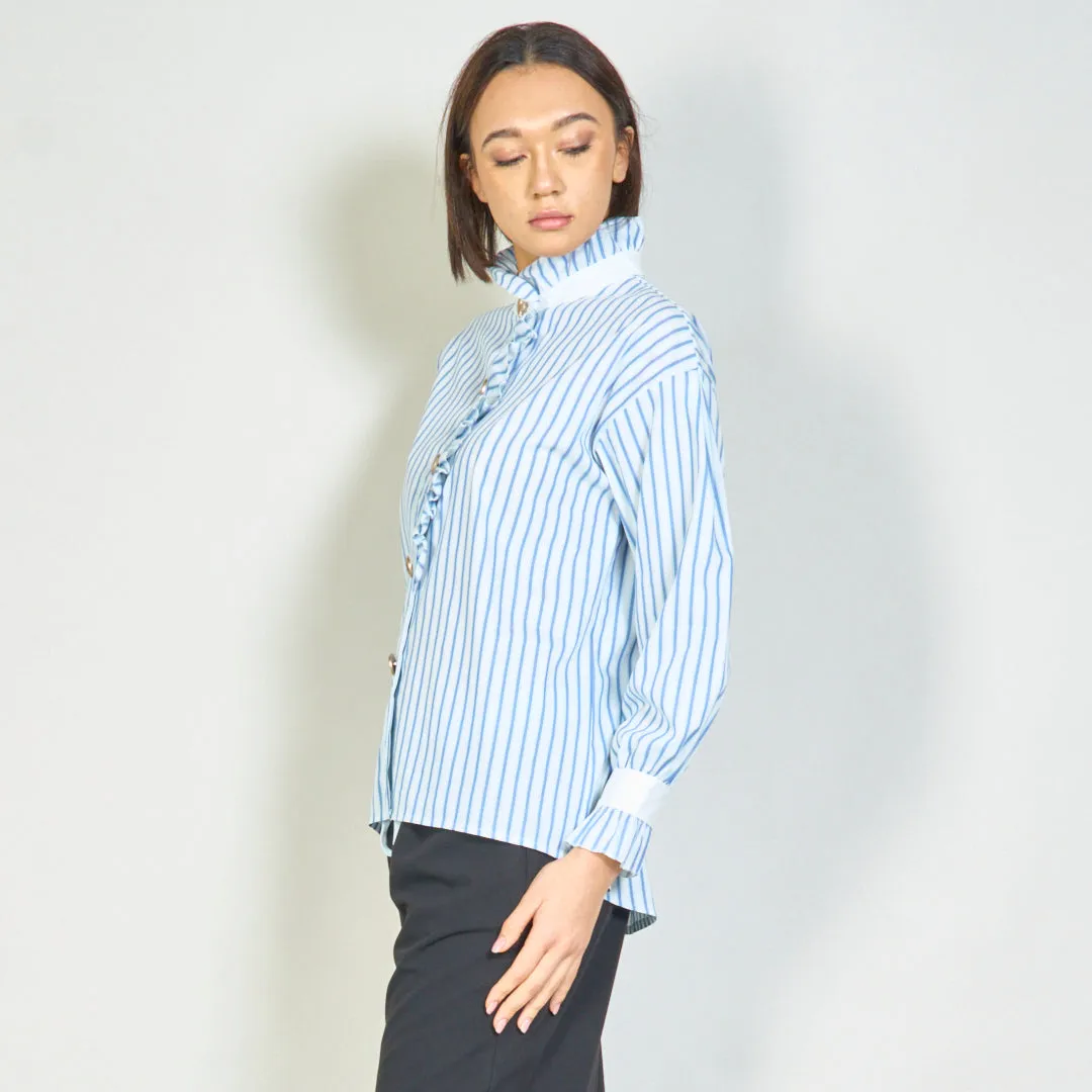 Striped blouse with ruffle accents wholesale