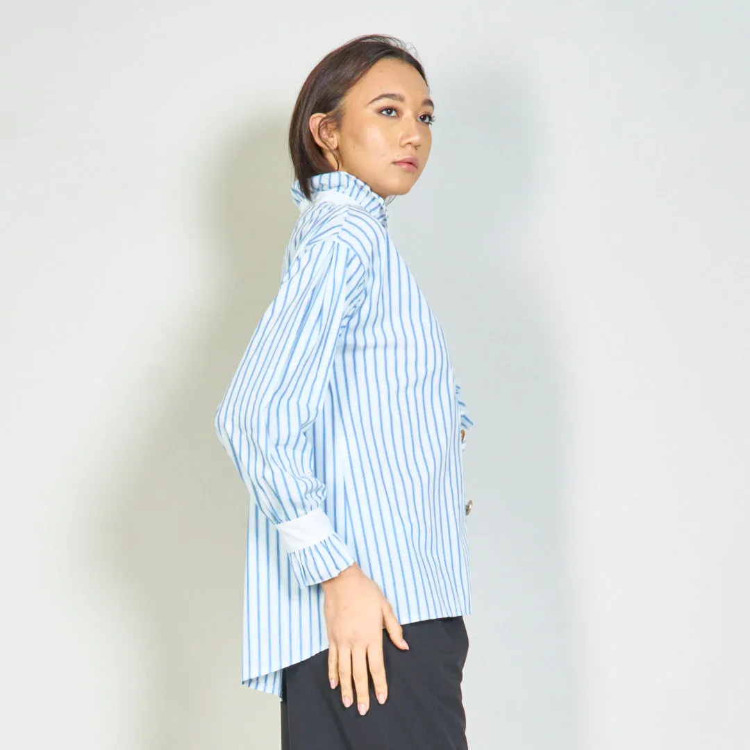 Striped blouse with ruffle accents wholesale