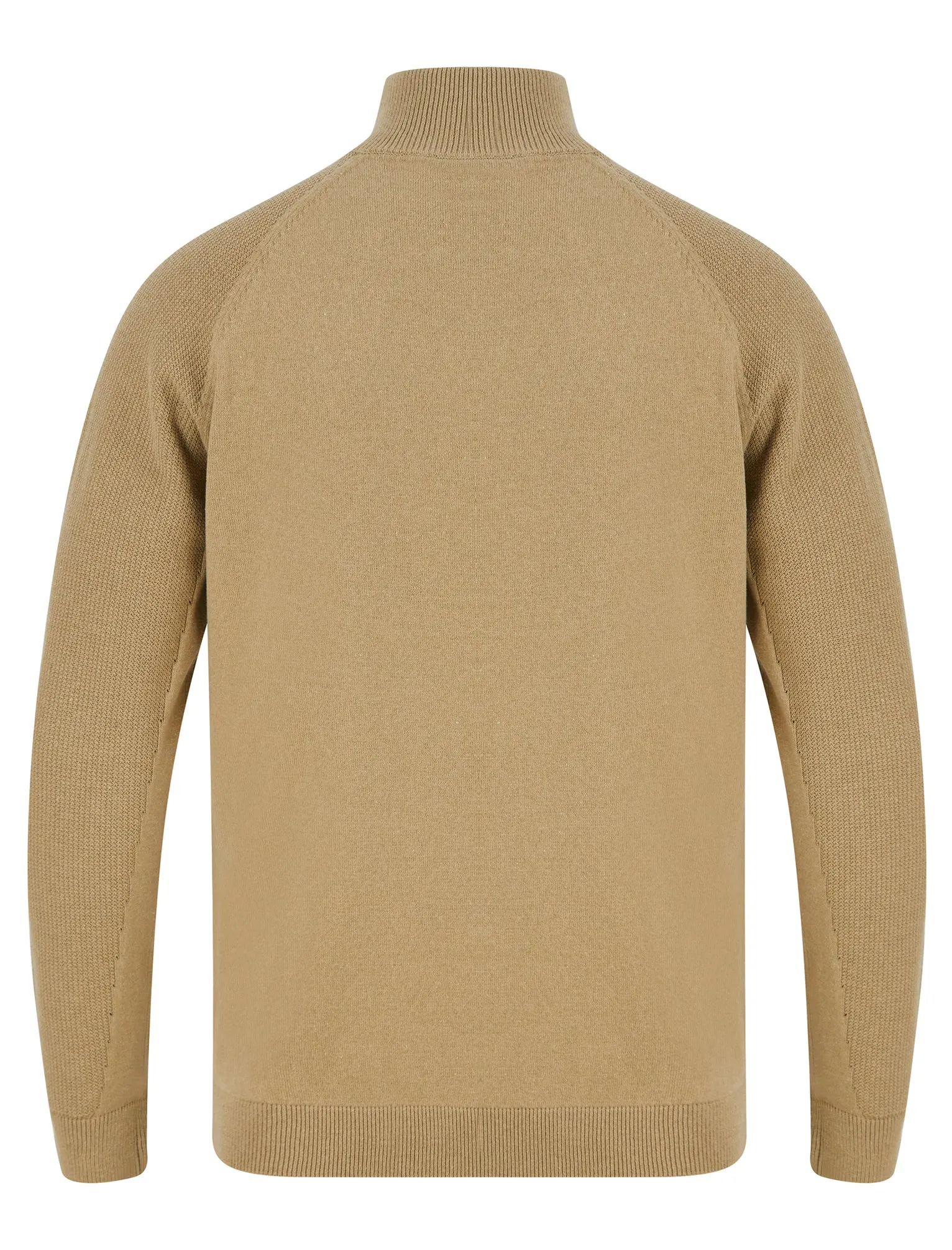 Valve Quarter Zip Textured Knit Cotton Funnel Neck Jumper in Biscuit - Kensington Eastside