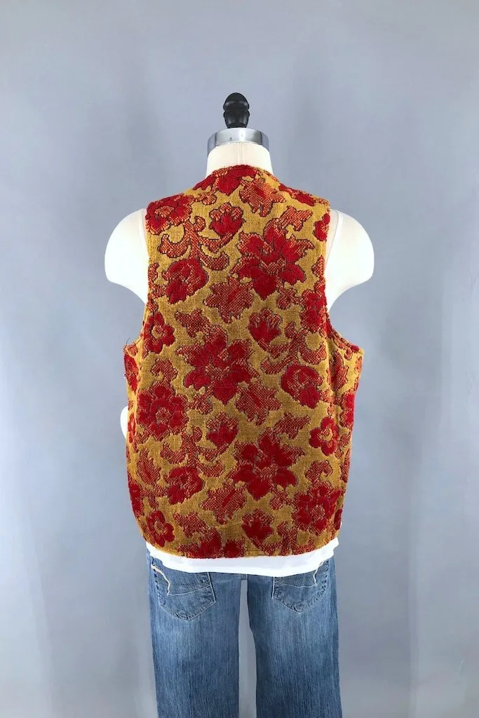 Vintage Red and Gold Chenille Vest