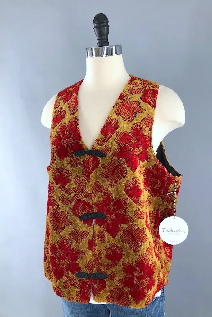 Vintage Red and Gold Chenille Vest