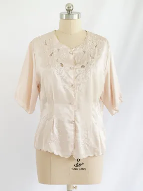 Vintage Silk Half Sleeved Floral Embroidery Blouse