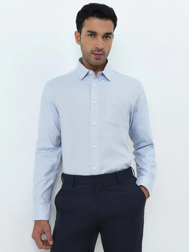 WES Formals Blue Patterned Relaxed-Fit Cotton Shirt