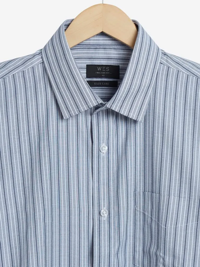 WES Formals Blue Striped Relaxed-Fit Shirt