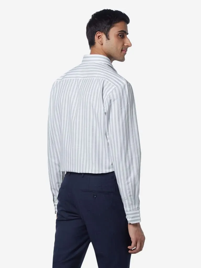 WES Formals White Relaxed-Fit Stripe Print Shirt