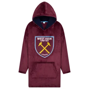 West Ham United F.C. Men's Oversized Fleece Poncho with Hood, West Ham Gifts for Men