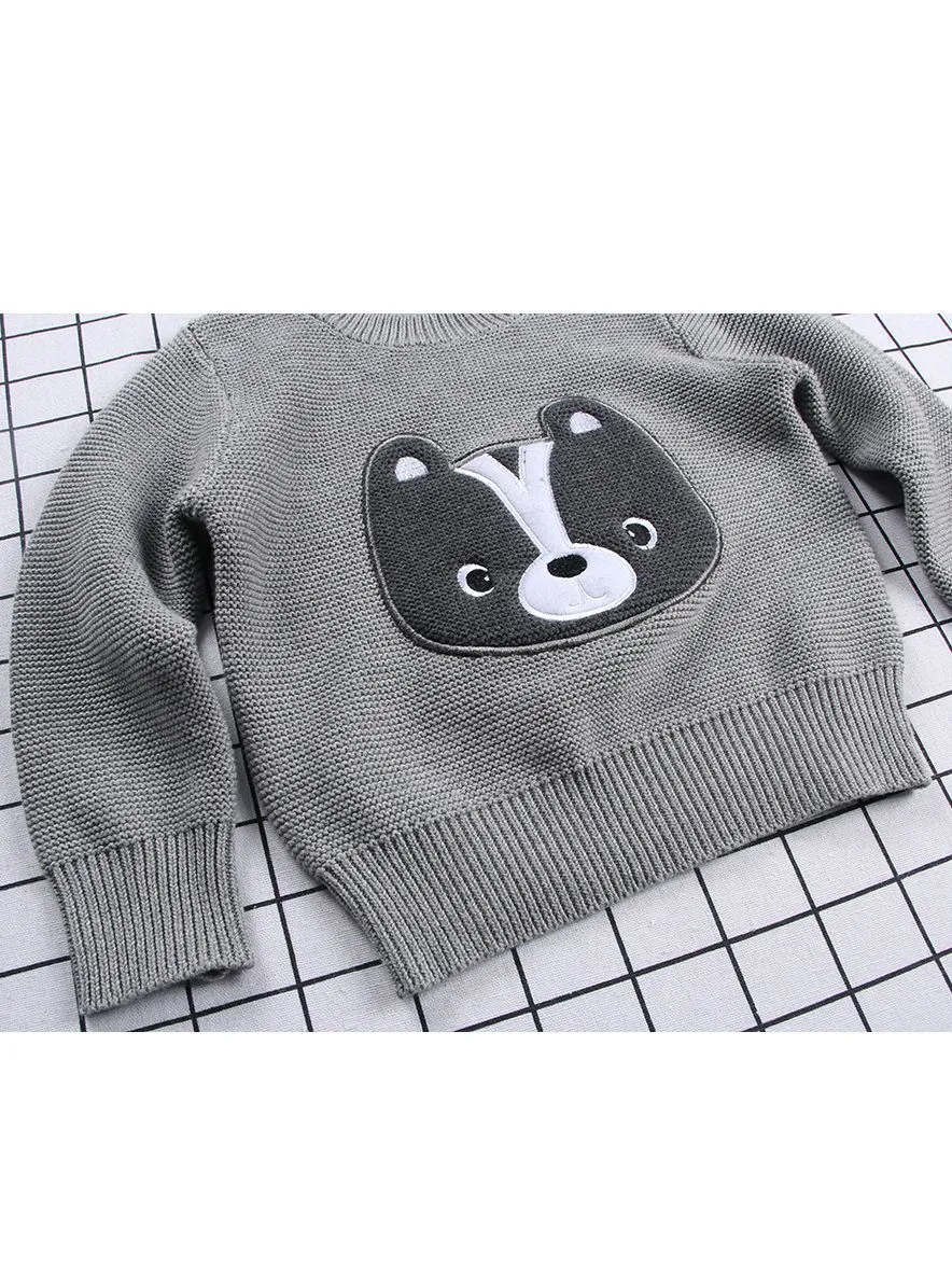 Winter Cute Sweater Bear Lion Embroidery Pattern Jumper Classic Crew Neck Knitwear