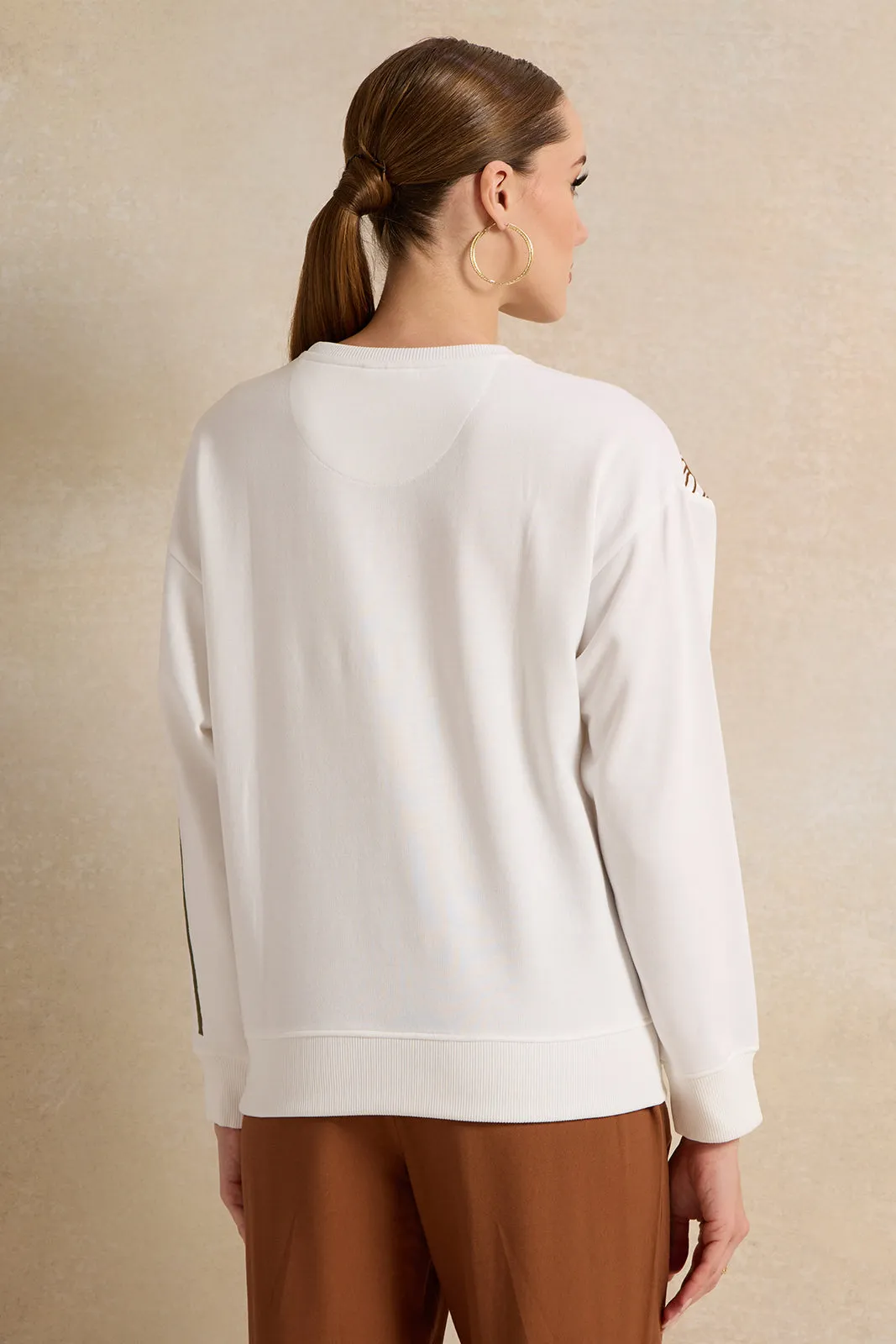 Women White Embroidered Sweatshirt