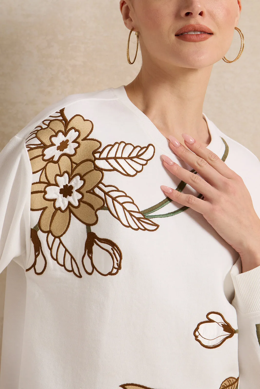 Women White Embroidered Sweatshirt