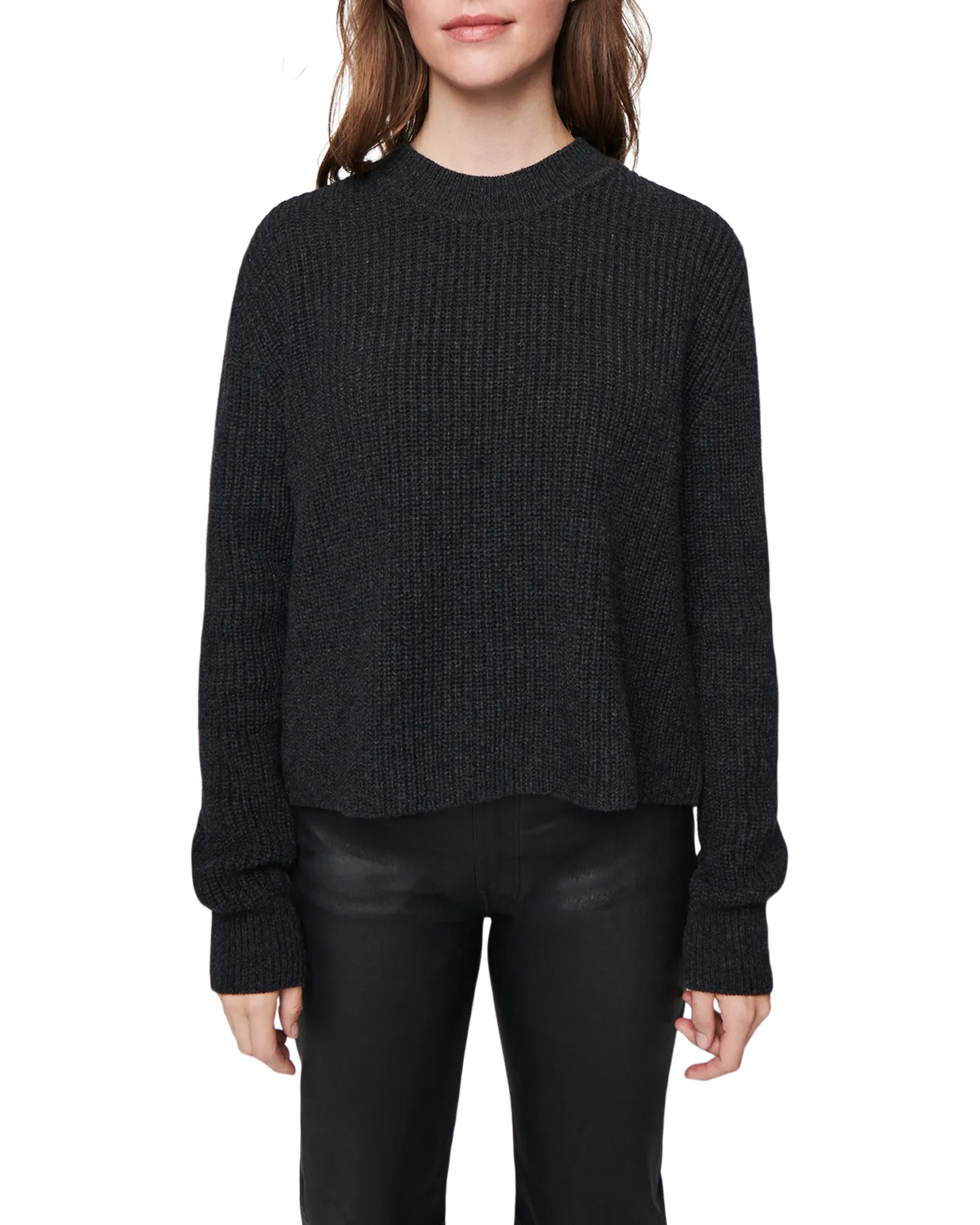 Women's Cashmere Ribbed Mock Neck in Charcoal