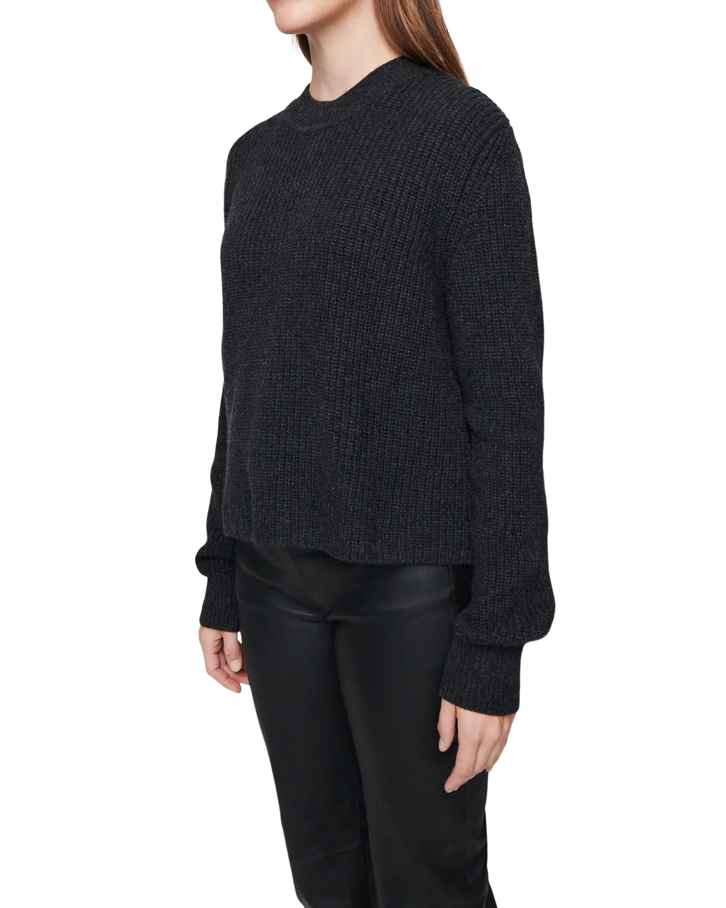 Women's Cashmere Ribbed Mock Neck in Charcoal