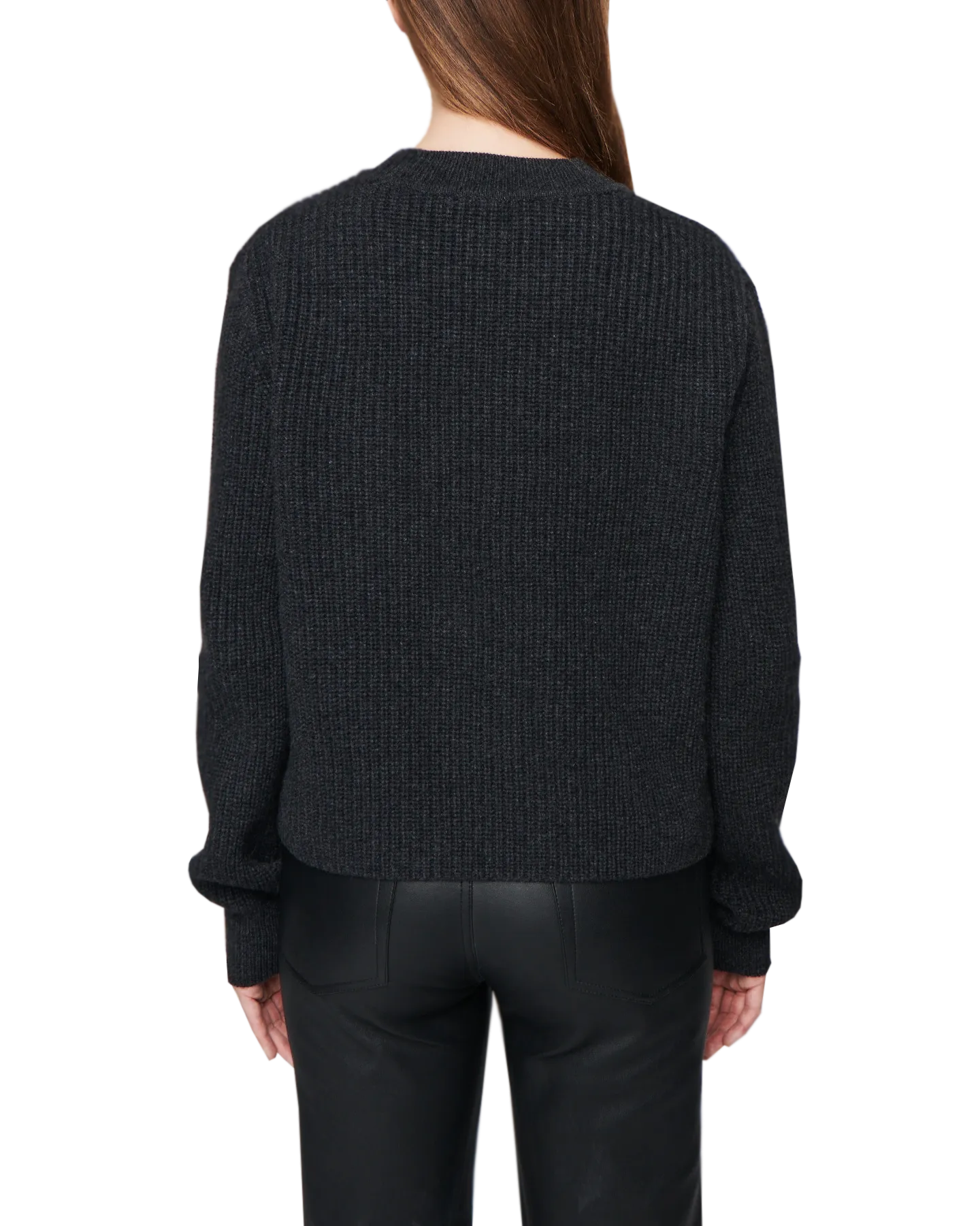 Women's Cashmere Ribbed Mock Neck in Charcoal