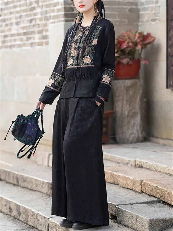 Women's Flower Embroidery Ethnic Style Tassel Shirts