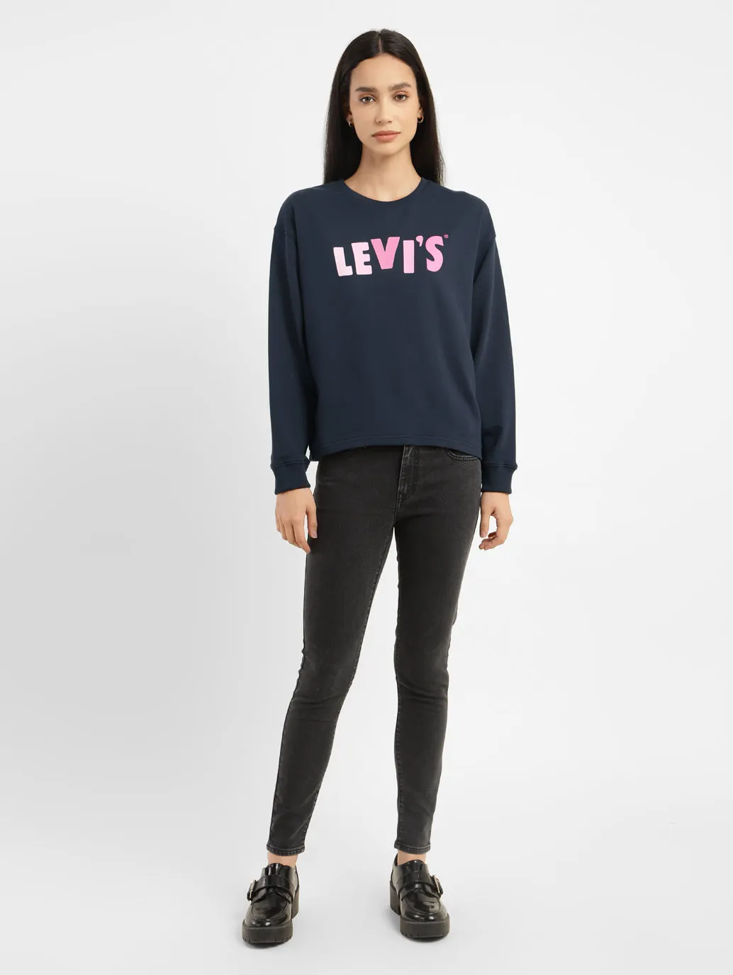 Women's Graphic Print Navy Crew Neck Sweatshirt