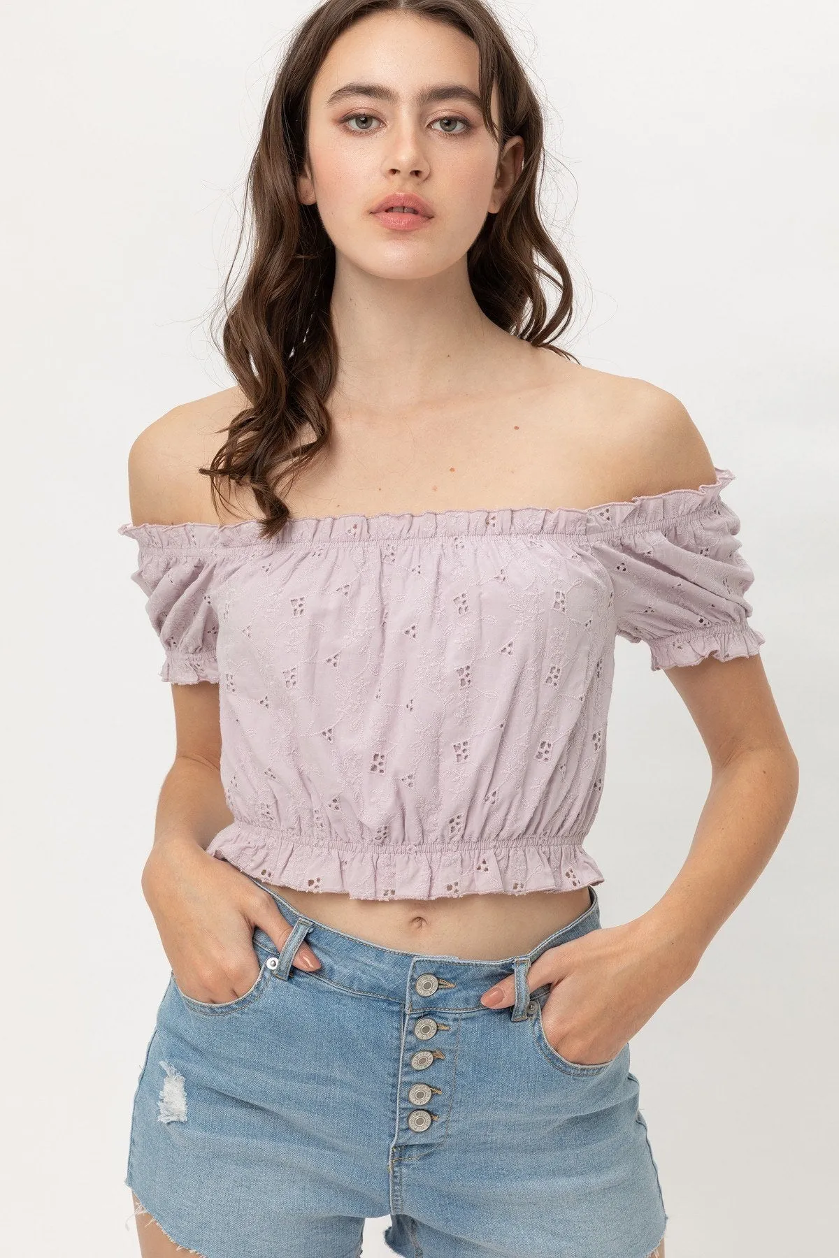 Women's Off Shoulder, Cropped Top Puff Sleeve