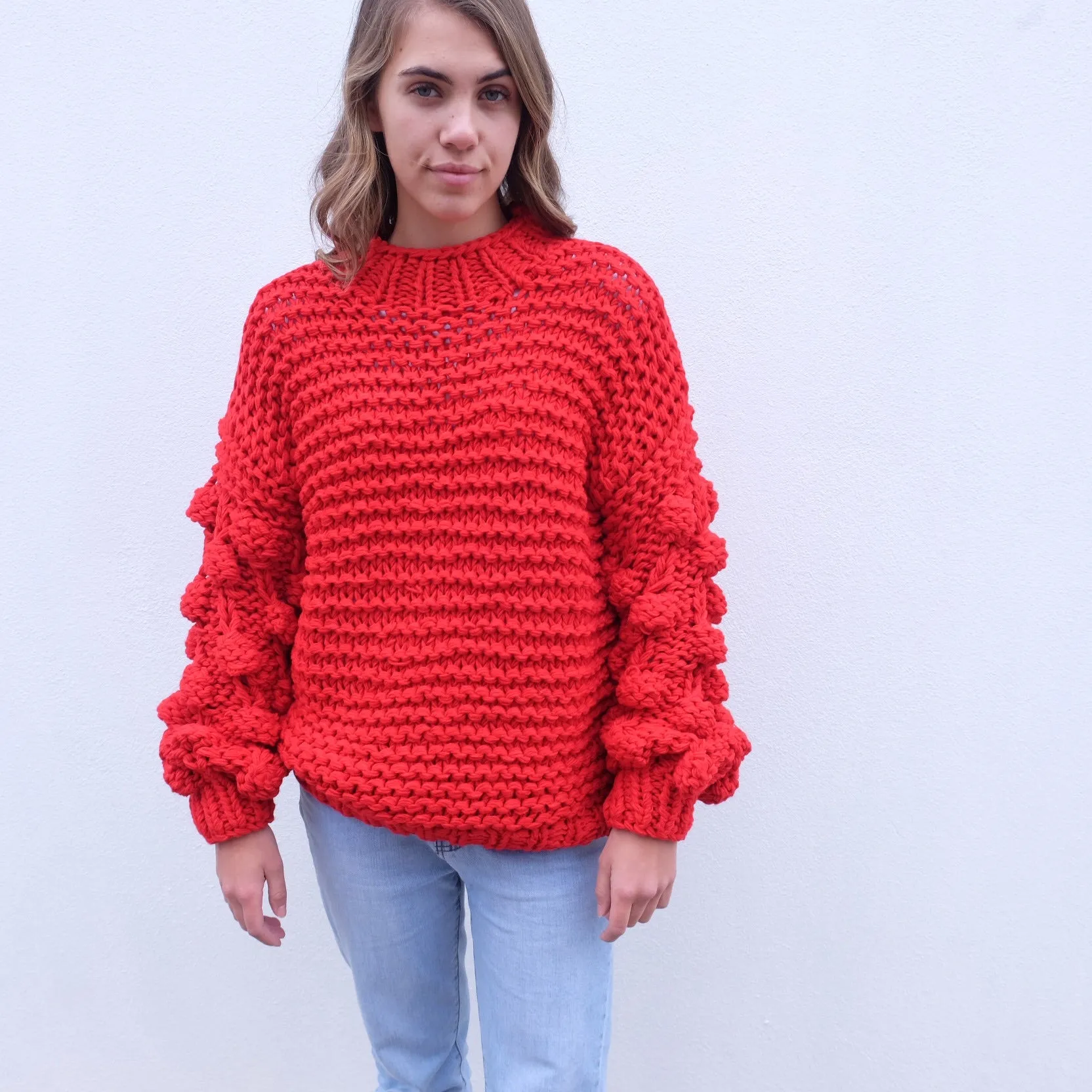 ZARENA BUBBLE KNIT SWEATER- RED