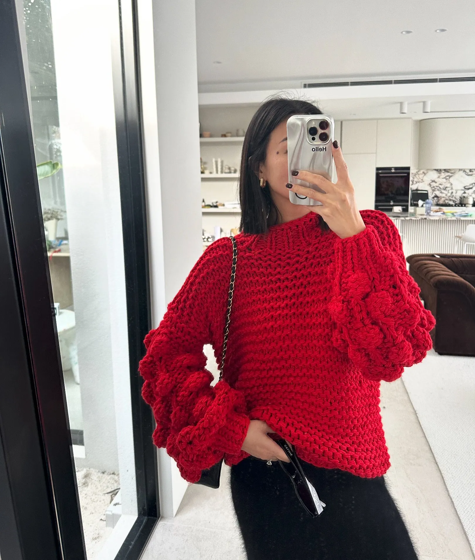 ZARENA BUBBLE KNIT SWEATER- RED